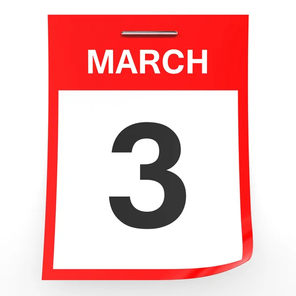 3 marzo. Calendario su sfondo bianco . — Foto Stock
