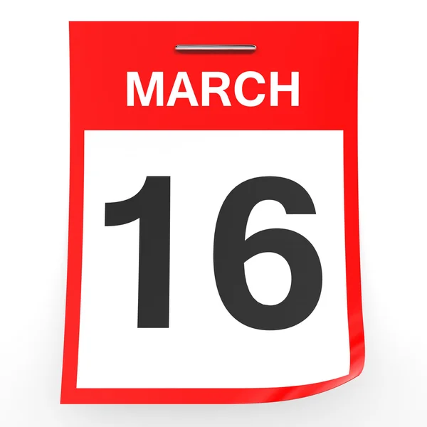 16 marca. Kalendarz na białym tle. — Zdjęcie stockowe