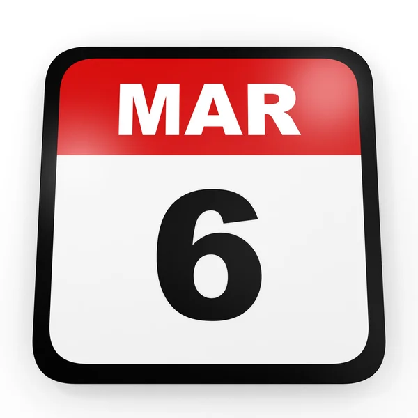 6 marzo. Calendario su sfondo bianco . — Foto Stock