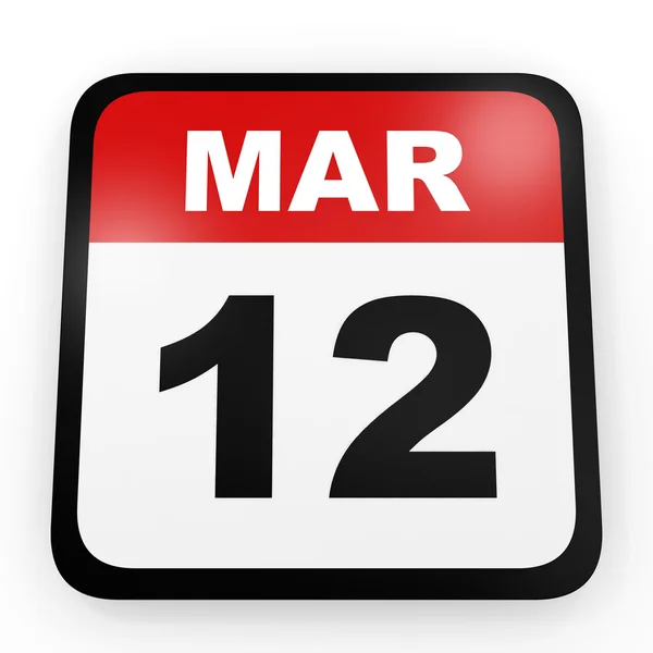 12 mars. Kalender på vit bakgrund. — Stockfoto