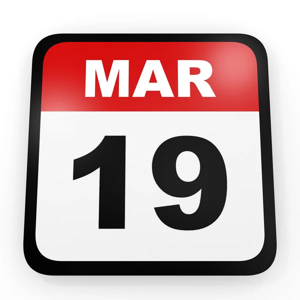 19 Μαρτίου. Ημερολόγιο σε λευκό φόντο. — Φωτογραφία Αρχείου