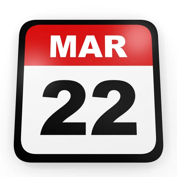 22 Μαρτίου. Ημερολόγιο σε λευκό φόντο. — Φωτογραφία Αρχείου