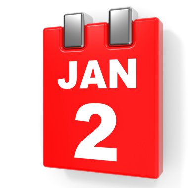 2 Ocak. Beyaz arka plan üzerinde takvim.