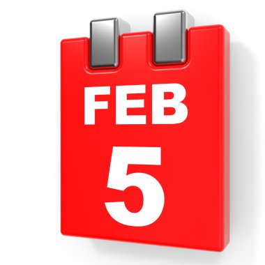 5 Şubat. Beyaz arka plan üzerinde takvim.