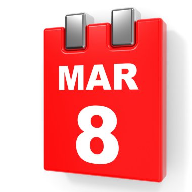 Mart 8. Beyaz arka plan üzerinde takvim.