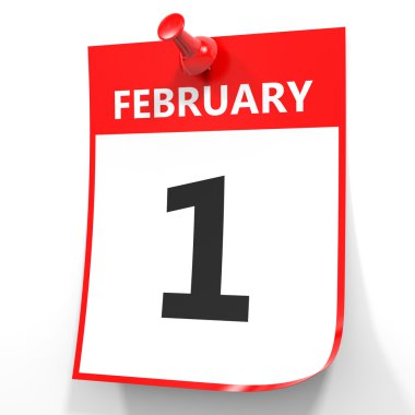 1 Şubat. Beyaz arka plan üzerinde takvim.