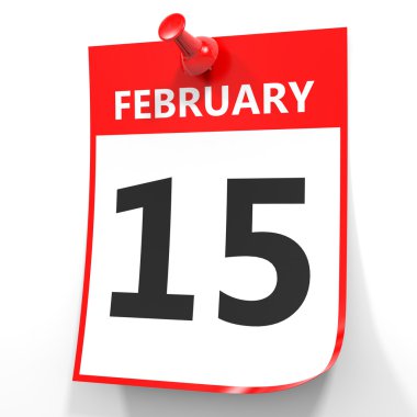 15 Şubat. Beyaz arka plan üzerinde takvim.