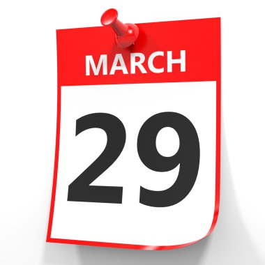 29 Mart. Beyaz arka plan üzerinde takvim.