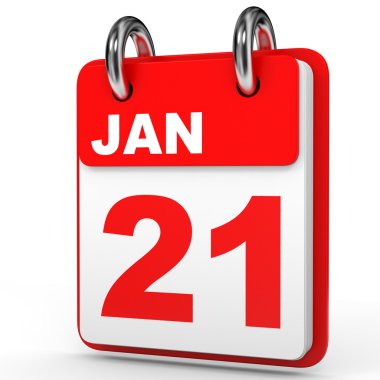 21 Ocak. Beyaz arka plan üzerinde takvim.