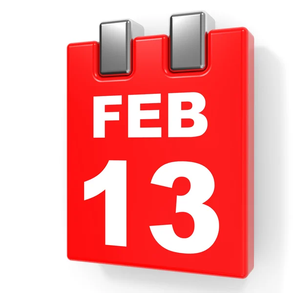 13 febbraio. Calendario su sfondo bianco . — Foto Stock
