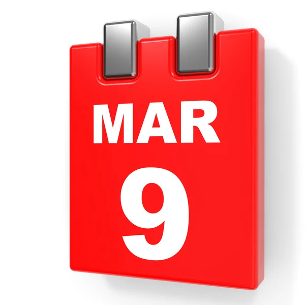 9 marzo. Calendario su sfondo bianco . — Foto Stock