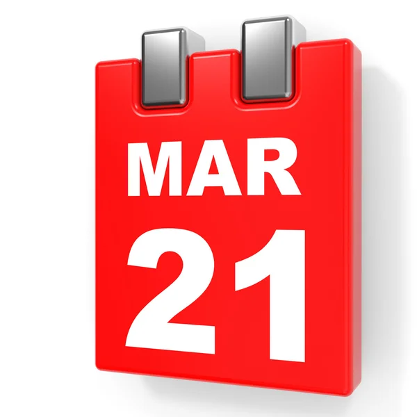 21 marca. Kalendarz na białym tle. — Zdjęcie stockowe