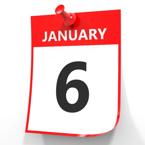 6 de enero. Calendario sobre fondo blanco . — Foto de Stock