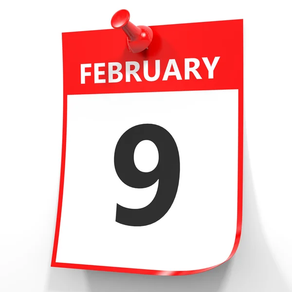 9 de febrero. Calendario sobre fondo blanco . — Foto de Stock