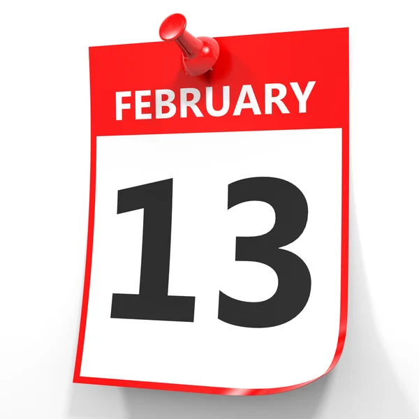 13 de febrero. Calendario sobre fondo blanco . — Foto de Stock