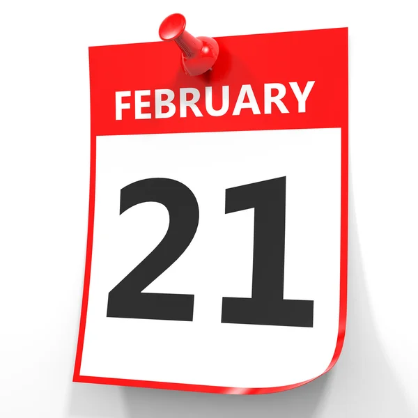 21 lutego. Kalendarz na białym tle. — Zdjęcie stockowe