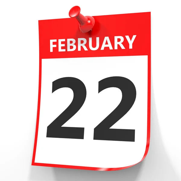 22 lutego. Kalendarz na białym tle. — Zdjęcie stockowe