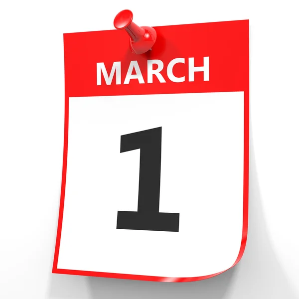 1 marzo. Calendario su sfondo bianco . — Foto Stock