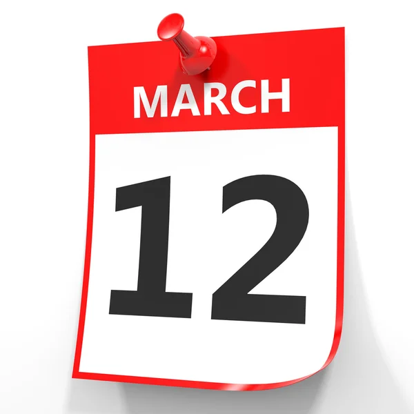 12 marca. Kalendarz na białym tle. — Zdjęcie stockowe