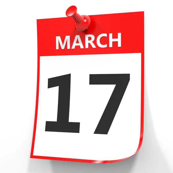 17 mars. Kalender på vit bakgrund. — Stockfoto