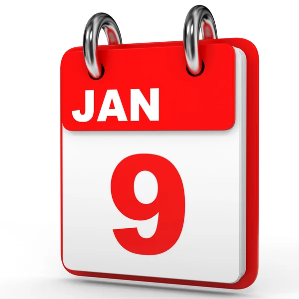 9. Januar Kalenderblatt auf weißem Hintergrund. — Stockfoto
