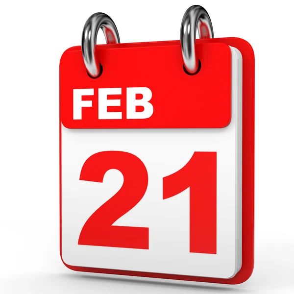 21 lutego. Kalendarz na białym tle. — Zdjęcie stockowe