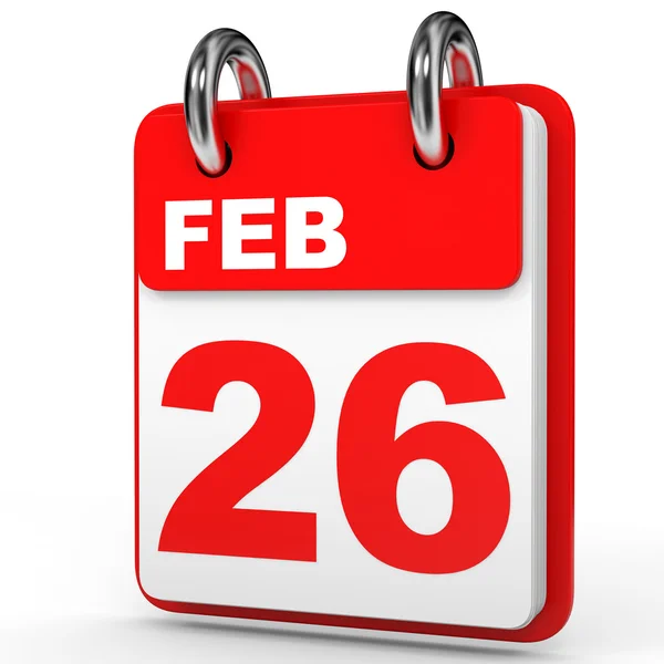 26 lutego. Kalendarz na białym tle. — Zdjęcie stockowe