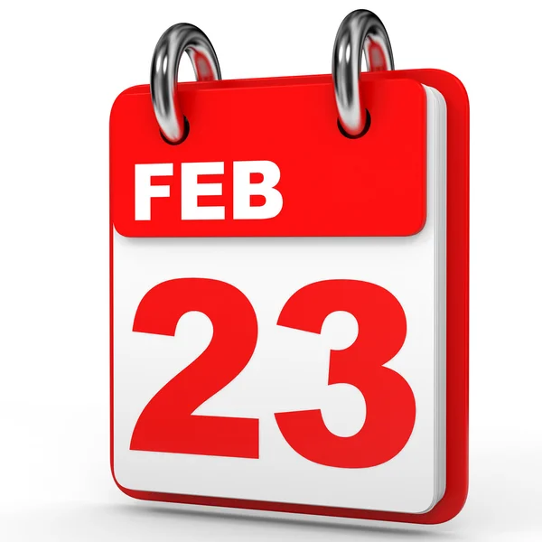 23 lutego. Kalendarz na białym tle. — Zdjęcie stockowe