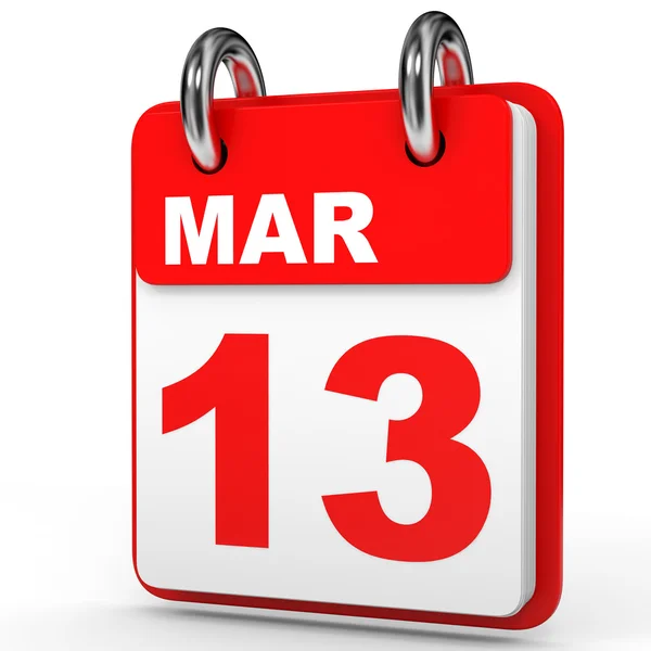 13 marca. Kalendarz na białym tle. — Zdjęcie stockowe