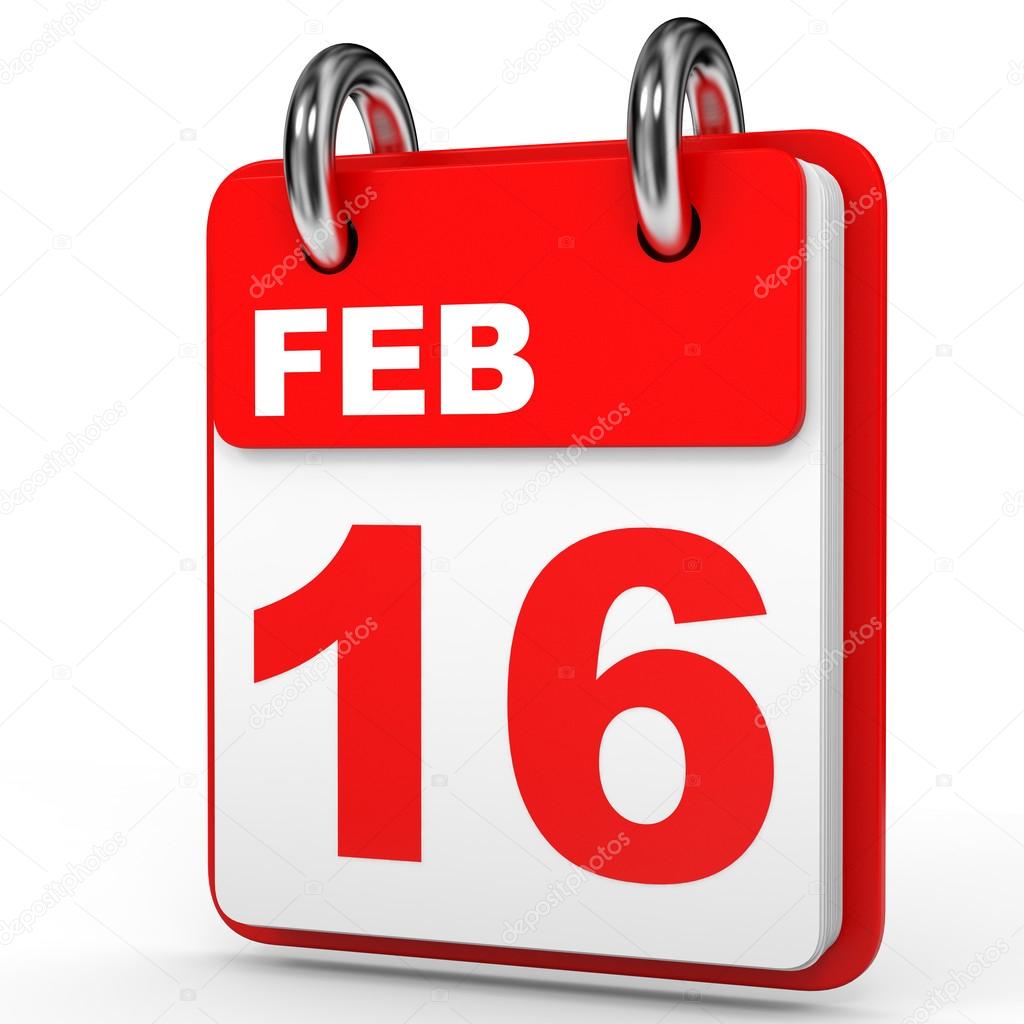 February 16. Calendar on white background.