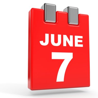 7 Haziran. Beyaz arka plan üzerinde takvim.