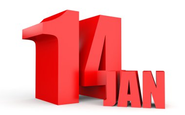 14 Ocak. Beyaz arka plan üzerinde metin.