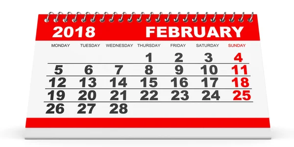 Calendar February 2018 on white background. — Stock Photo, Image