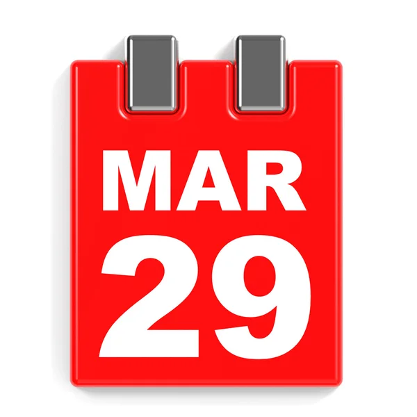 29 marca. Kalendarz na białym tle. — Zdjęcie stockowe