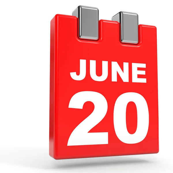 20 de junio. Calendario sobre fondo blanco . — Foto de Stock