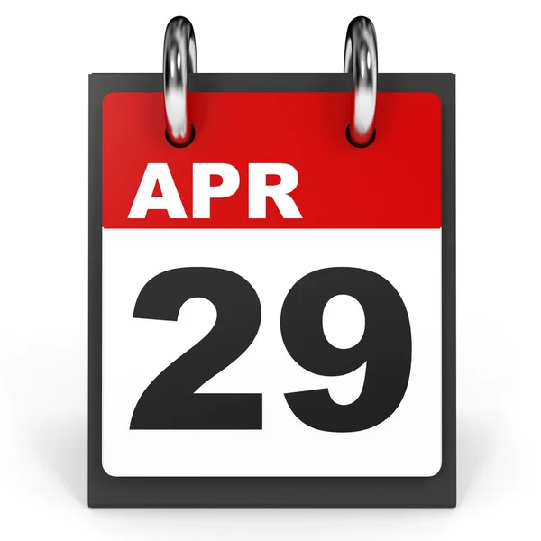 29. April Kalender auf weißem Hintergrund. — Stockfoto