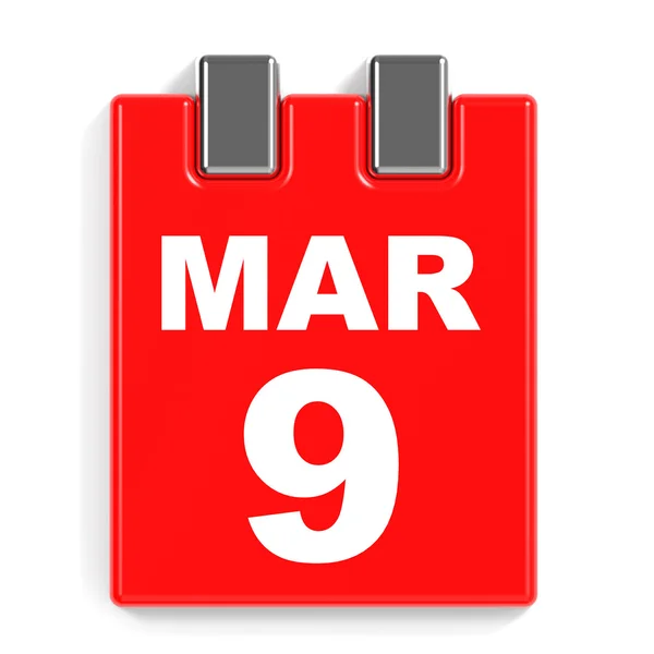 9 marca. Kalendarz na białym tle. — Zdjęcie stockowe