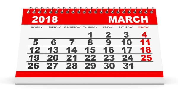 Calendario Marzo 2018 su sfondo bianco . — Foto Stock