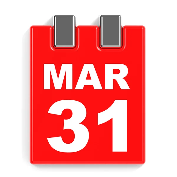 31 martie. Calendar pe fundal alb . — Fotografie, imagine de stoc