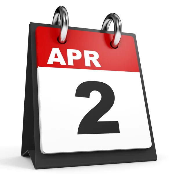 Il 2 aprile. Calendario su sfondo bianco . — Foto Stock