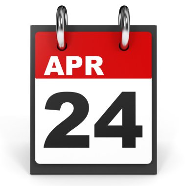 24 Nisan. Beyaz arka plan üzerinde takvim.