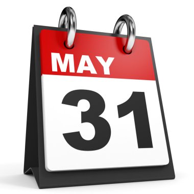 31 Mayıs. Beyaz arka plan üzerinde takvim.