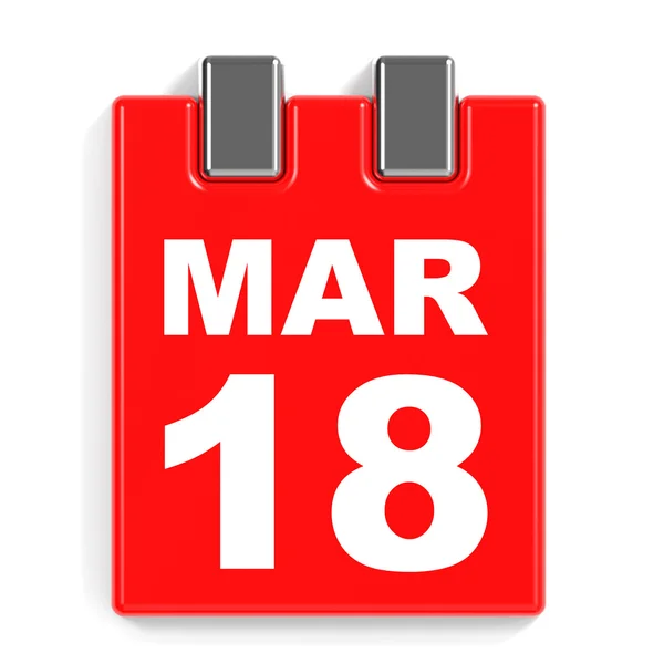 18 Μαρτίου. Ημερολόγιο σε λευκό φόντο. — Φωτογραφία Αρχείου