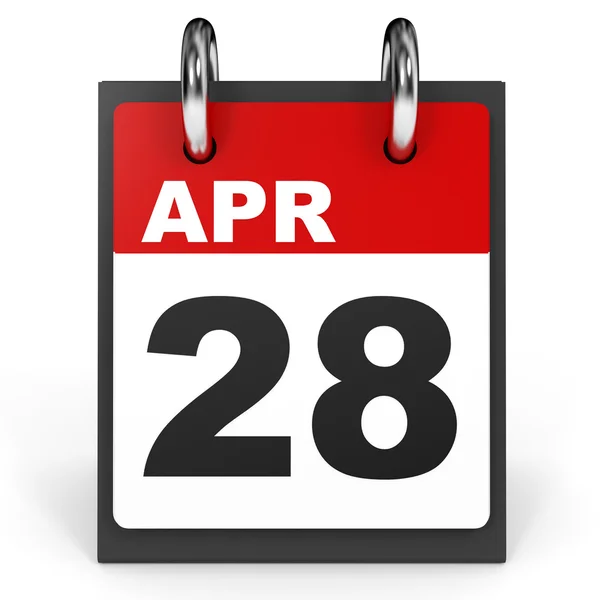 Den 28 april. Kalender på vit bakgrund. — Stockfoto