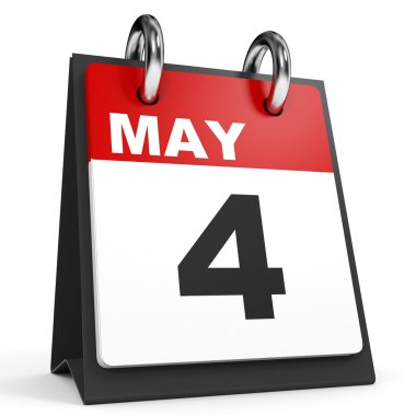 4 Mayıs. Beyaz arka plan üzerinde takvim.