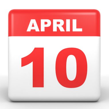 Nisan 10. Beyaz arka plan üzerinde takvim.