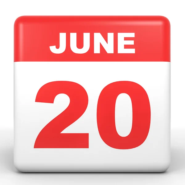 20 Ιουνίου. Ημερολόγιο σε λευκό φόντο. — Φωτογραφία Αρχείου