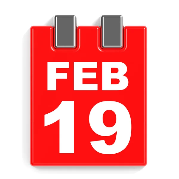 19. Februar Kalender auf weißem Hintergrund. — Stockfoto