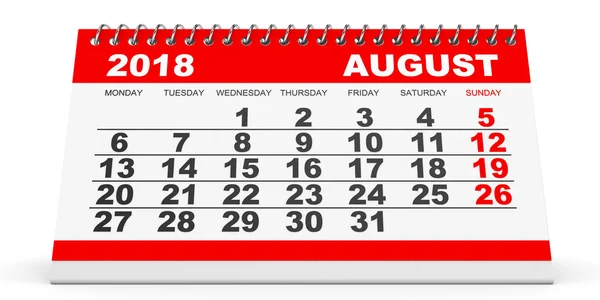 Calendario Agosto 2018 sobre fondo blanco . — Foto de Stock