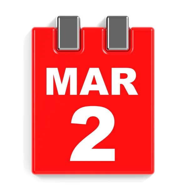 2 marca. Kalendarz na białym tle. — Zdjęcie stockowe